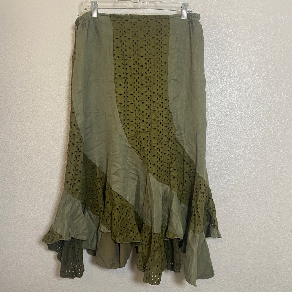 Pretty Angel Green Fairy Grunge Skirt M Fairycore Goblincore Patchwork Festival